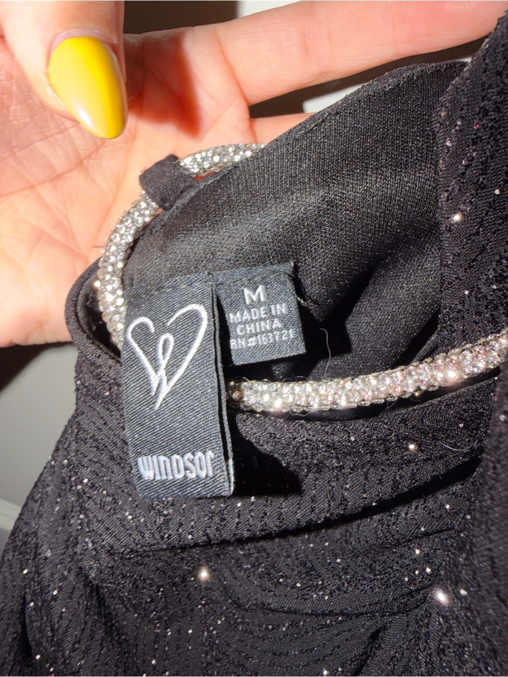 Windsor Black Sparkle Ruched Backless Mini Dress with Chain Straps - Picture 6 of 6